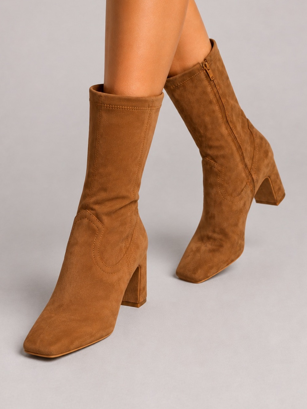 🆕⭐️DolceVita Cognac Brown Suede Square Toe Block Heel Mid-Calf Western Boots 6.5